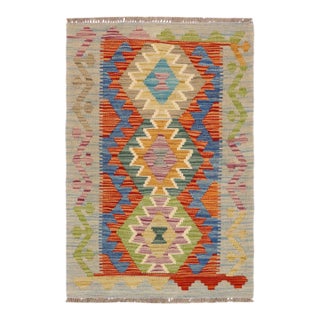 Shabby Chic Turkish Kilim Rust Blue Hand-Woven Wool Rug For Sale