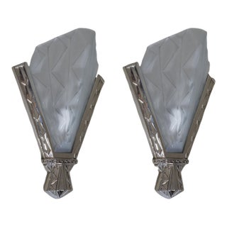 French Art Deco Wall Sconces by Degue 1920s France - A Pair For Sale