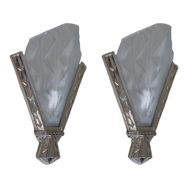 French Art Deco Wall Sconces by Degue 1920s France - A Pair For Sale
