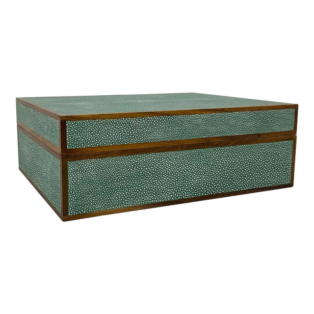 Made Goods Modern Large Sage Green Faux Shagreen Cooper Box For Sale