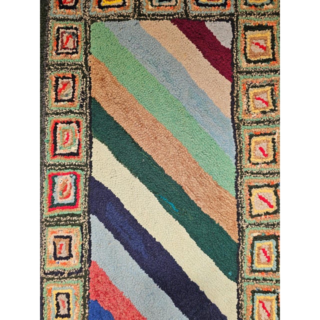 Vintage Hand-Hooked Rug, Stripe Pattern, Wool & Cotton, American Folk Art, 2x3 For Sale In Chicago - Image 6 of 12