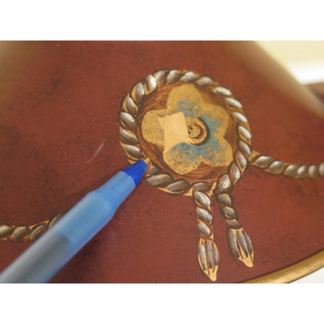 1990s Regency Style Red Toleware Decorative Desk or Table Lamp For Sale - Image 10 of 13