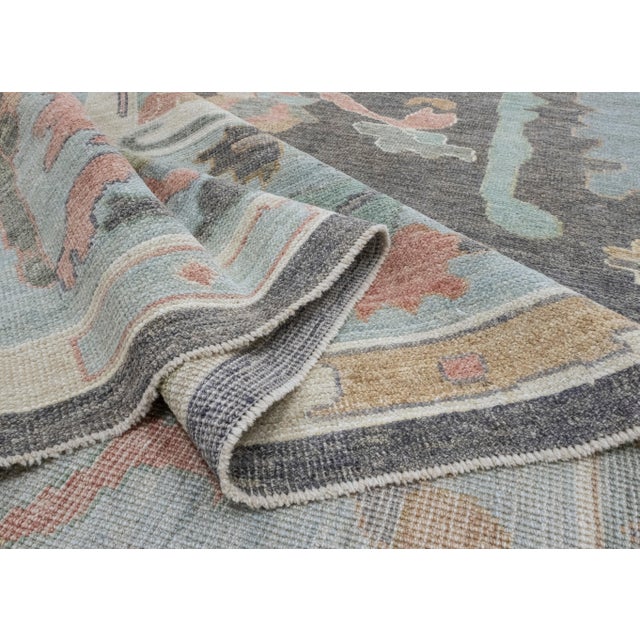 Blue Square Turkish Oushak Rug 12'3" x 12'10" For Sale - Image 8 of 8