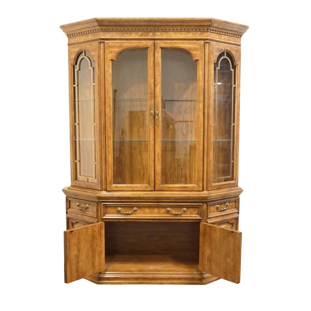 Brown Bernhardt Furniture Solid Walnut French Provincial 61" Lighted Display China Cabinet 636-100 / 636-606 For Sale - Image 8 of 15