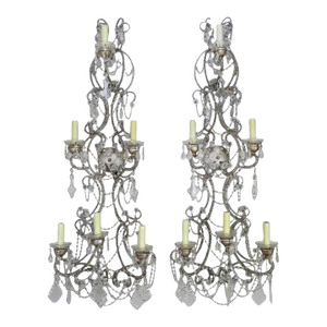 Pair of Six-Light Italian Crystal Beaded Sconces