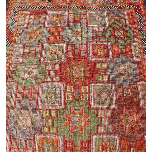 Mid 20th Century Vintage Turkish Kilim Rug With Vibrant Multicolor Star Motifs 5'5 X 10'6 For Sale - Image 5 of 11