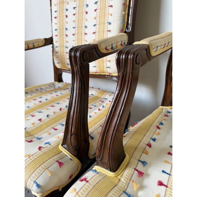 Vintage Louis XV Style French Provincial Walnut Upholstered Armchairs - A Pair For Sale - Image 17 of 17