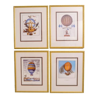 1980s Set of 4 Framed & Matted Hot Air Balloon Prints For Sale