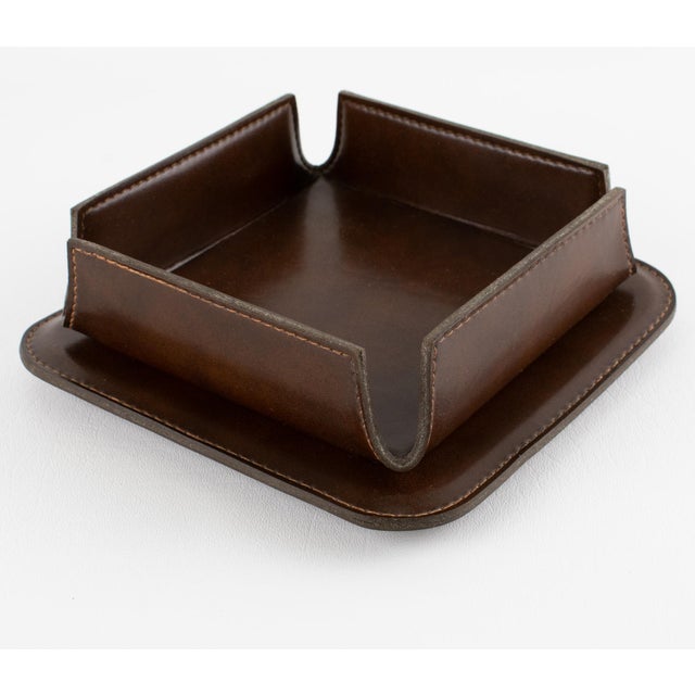 Mid-Century Leather and Crystal Ashtray Catchall Desk Tidy For Sale - Image 12 of 17