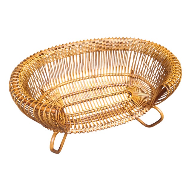 Large Vintage Rattan Armchair, 1950s For Sale