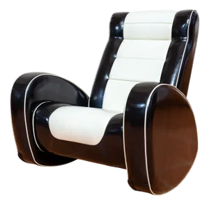 Art Deco Americana Rocking Chair Lounge Chair in Black - White Leatherette from MCM, 1989