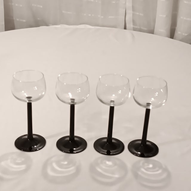 Mid-Century Modern Mid 20th Century MCM Luminarc Black Stemmed Wine Glasses Set of 4 For Sale - Image 3 of 5