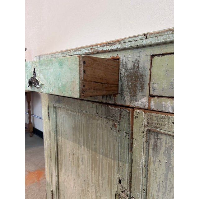 Antique French Painted Pine Buffet, Sage Green Patina, Two-Door Sideboard, 50.5"w For Sale - Image 9 of 9