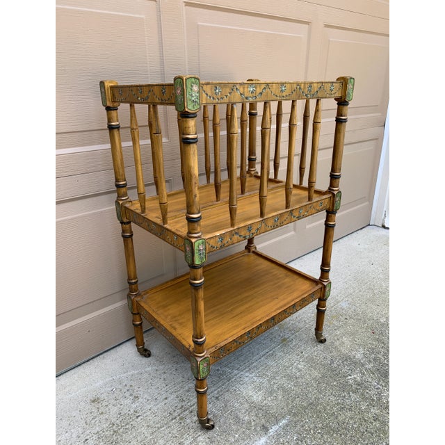 1960s French Country Painted Canterbury Book Stand With Floral Detail For Sale In South Bend - Image 6 of 14