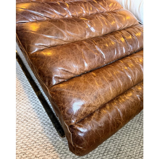 Restoration Hardware Leather Oviedo Chaise Lounge Chair in Vintage Cigar Leather With Chrome Base For Sale - Image 9 of 17