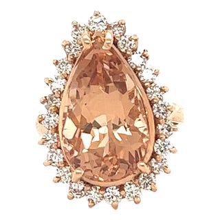 Roshe Jewels 9.15 Carat Morganite Diamond 14 Karat Rose Gold Cocktail Ring, Size 7 For Sale