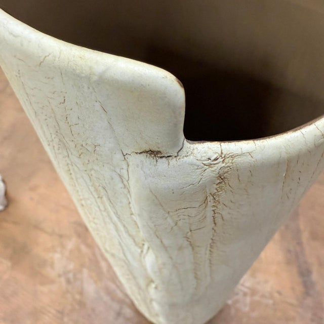 Textured Cylinder Cream & Ochre Prem Vase with Bark Design For Sale - Image 10 of 10