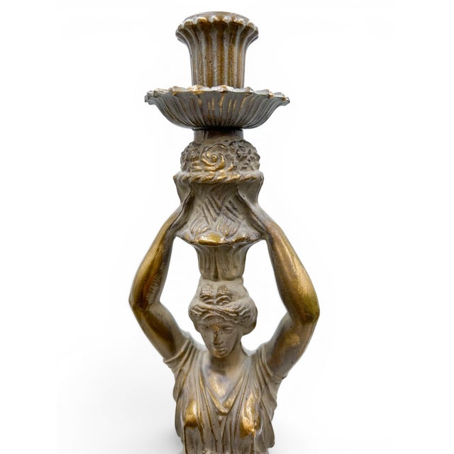 Mid 20th Century Pair of 24-Inch Neoclassical Bronze Caryatid and Limestone Candlesticks For Sale - Image 9 of 12