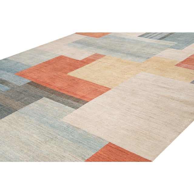 2010s Modern Deco Style Handmade Multicolor Geometric Abstract Wool Rug For Sale - Image 5 of 9
