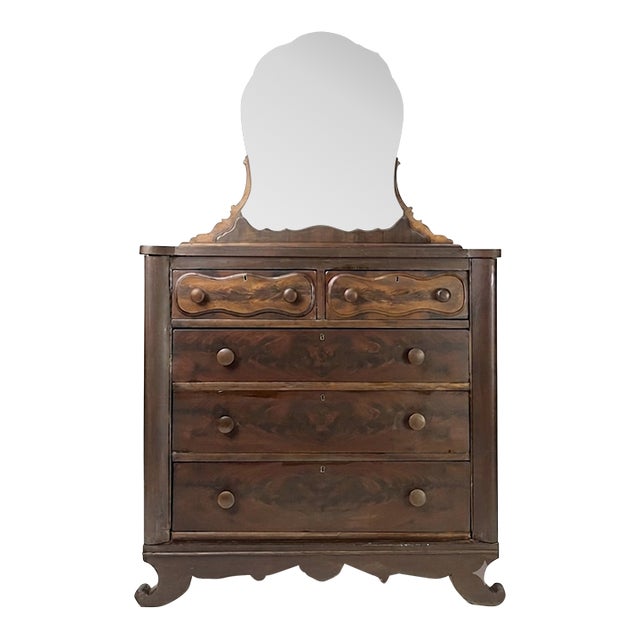 Antique American Empire Flame Mahogany Dresser For Sale