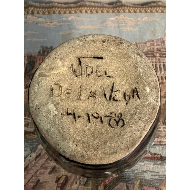 Mid-Century Modern Signed 1988 Joel De La Vega Studio Art Pottery Drip Glaze Pitcher For Sale - Image 3 of 6