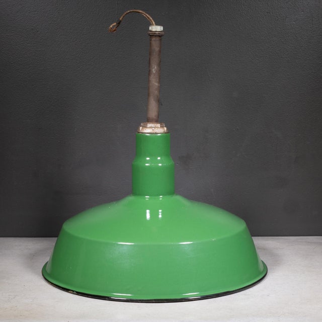 Set of Two Benjamin 16" Enameled Porcelain Green Industrial Pendant Lights c.1950 For Sale - Image 11 of 11