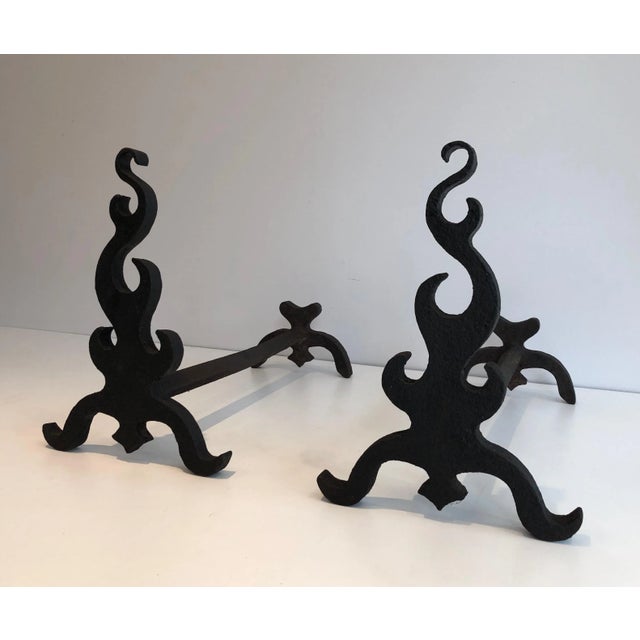 Cast Iron and Wrought Ironandirons, French, circa 1940 - A Pair For Sale - Image 4 of 13