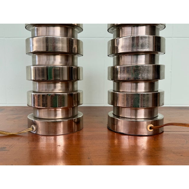 Metal Vintage Italian Space Age Style Lamps in Chrome Steel, 1970s, Set of 2 For Sale - Image 7 of 18