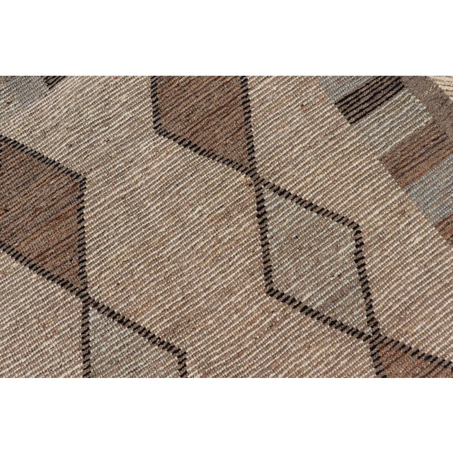 Moroccan Tribal Runner With Geometric Design in Earthy Browns and Cool Blue 4'5 X 12'5 For Sale - Image 11 of 11