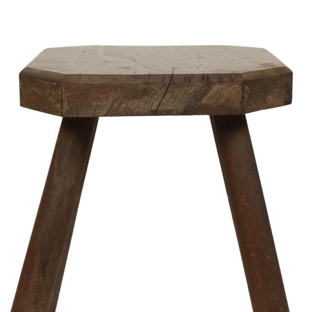 Wood Brutalist Rustic Wood Milk Stool For Sale - Image 7 of 15