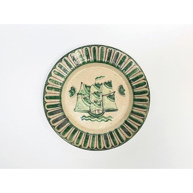 Vietri Plates in Green with Fish and Caravels from Avallone Ceramics Factory, 1930s, Set of 4 For Sale - Image 13 of 15