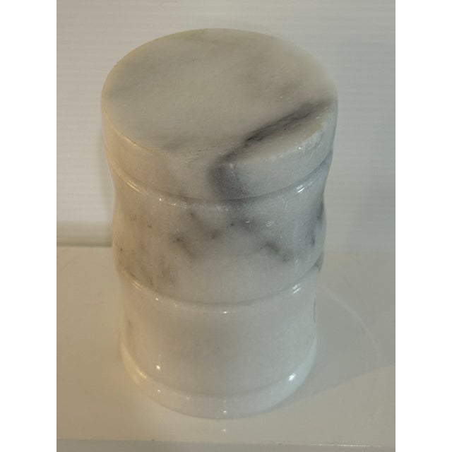 Vintage Heavy Solid White Marble Stone Vessel / Brush Holder / Bud Vase For Sale - Image 9 of 11