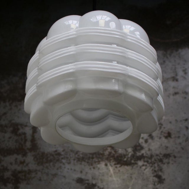 Metal Vintage White Opaline Glass and Brass Pendant Lamp For Sale - Image 7 of 9