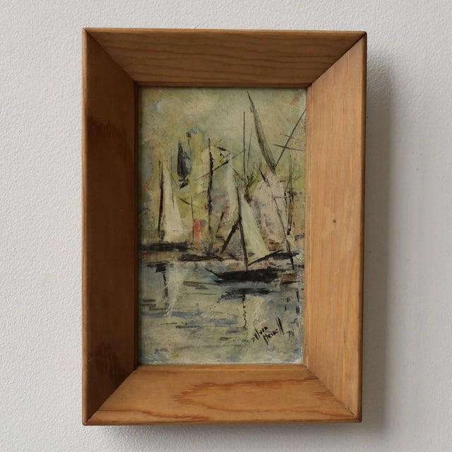 1970s Vintage Framed Impressionist Oil on Board Painting of Sailboats, Circa 1974 For Sale - Image 5 of 16