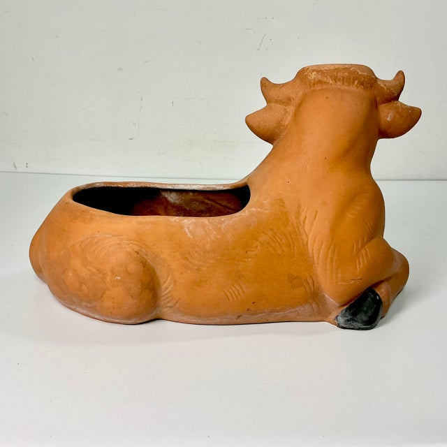 Late 19th C. English Country Boho Chic Farmhouse Large Terra Cotta Cow Planter. For Sale - Image 11 of 18