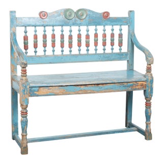 Rustic 19th Century Blue Painted Pine Bench, Denmark For Sale