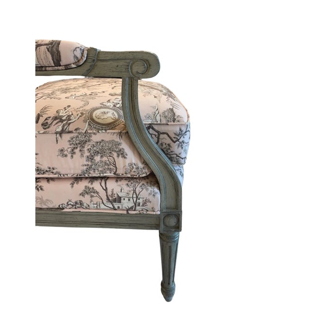 Textile Pair of Ambella Antoinette Chairs in Blush Toile De Jouy Upholstery For Sale - Image 7 of 8