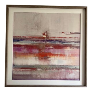 Oversized Framed Abstract Sailboat Seascape in Blush and Blue, 56” For Sale