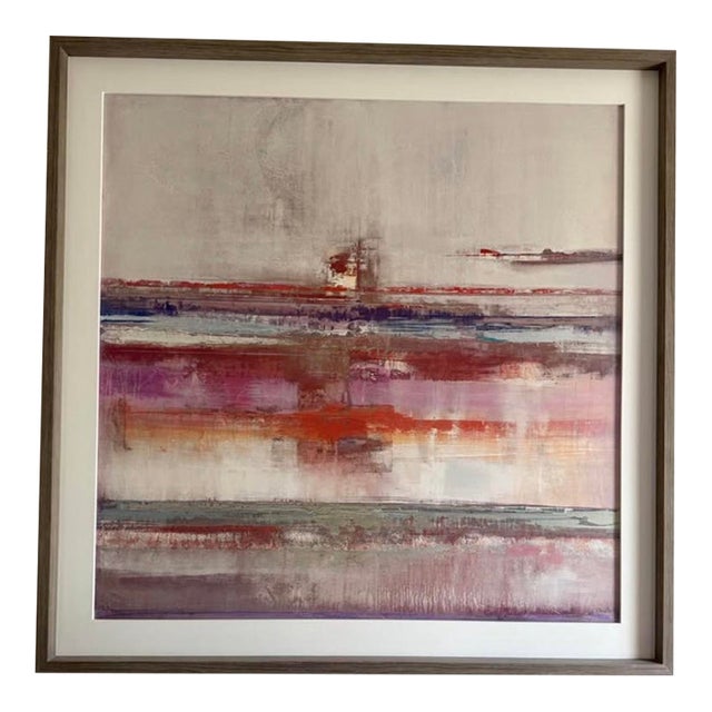 Oversized Framed Abstract Sailboat Seascape in Blush and Blue, 56” For Sale