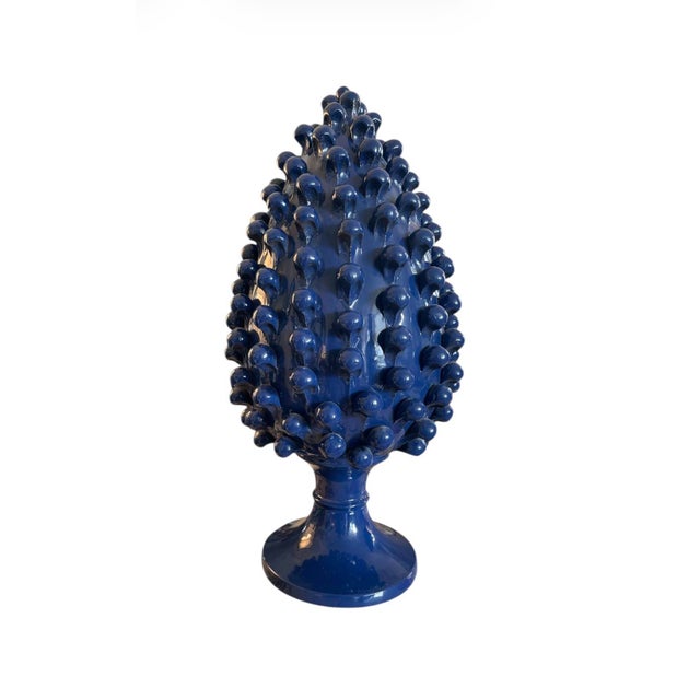Italian Pair of Vintage Italian Blue Glazed Ceramic Pine Cone Statuettes For Sale - Image 3 of 10
