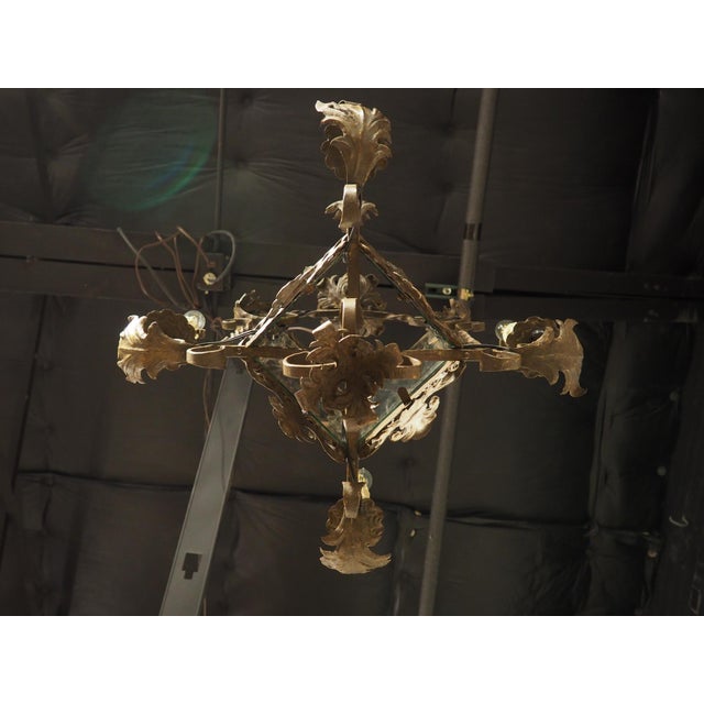 Brown Antique Venetian Wrought Iron and Tole 4-Light Lantern, Circa 1920s For Sale - Image 8 of 18