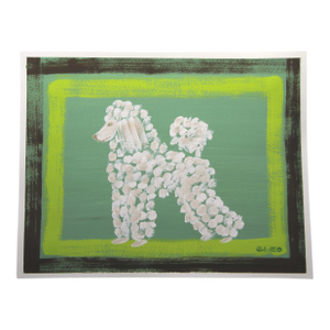Poodle Dog Minimalism Pop Art Expressionism Americana Green Antique White Beige Original Painting Cleo Plowden