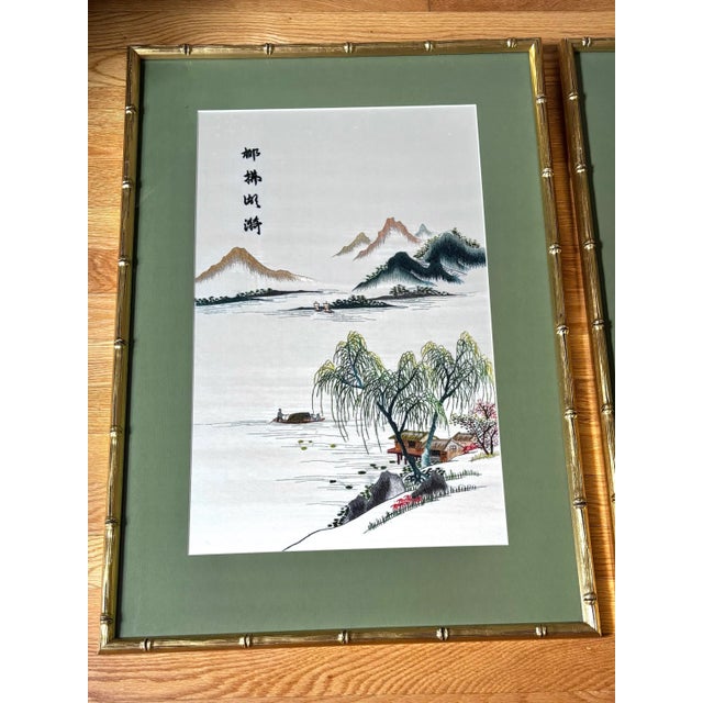 Mid 20th Century Mid-20th Century Japanese Landscape Silk Embroidery Art, a Pair For Sale - Image 5 of 9