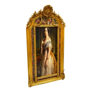 French Baroque Portrait Painting – Hand-Gilded Gold Leaf Frame With Cherub & Floral Details For Sale