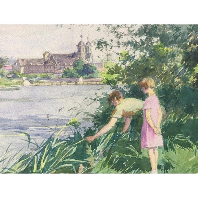 Paul Grégoire, On the banks of the Moselle, Prémontrés Abbey, Watercolor For Sale - Image 4 of 5