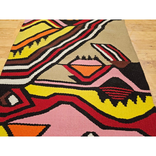 Vintage Mid-Century Modern Handwoven Tapestry, Abstract Design, Wool For Sale In Chicago - Image 6 of 9