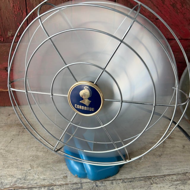 Metal Vintage Coronado Electric Fan 12" Aluminum Blades Blue Metal Base 15" Tall For Sale - Image 7 of 13