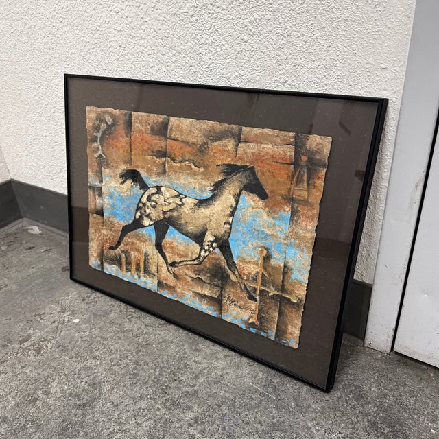 Design Plus Gallery presents a “Columbia Plateau Pony” Pastel on Bark Paper by Monica Stobie. Created in 1993, the...