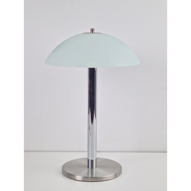 Silver Bauhaus Mushroom Table Lamp in Chrome, Steel, and Opaline Glass, 1940 For Sale - Image 8 of 8