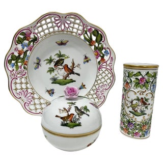 Hungarian Rothschild Porcelain Set fromm Herend, Set of 3 For Sale